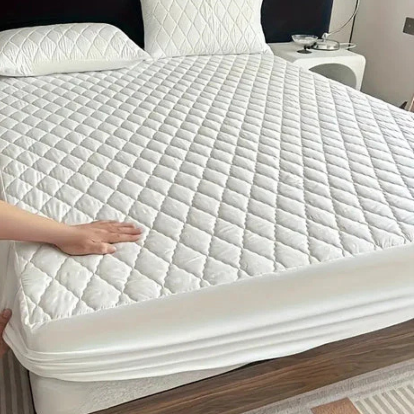 cotton Quilted waterproof mattress cover white