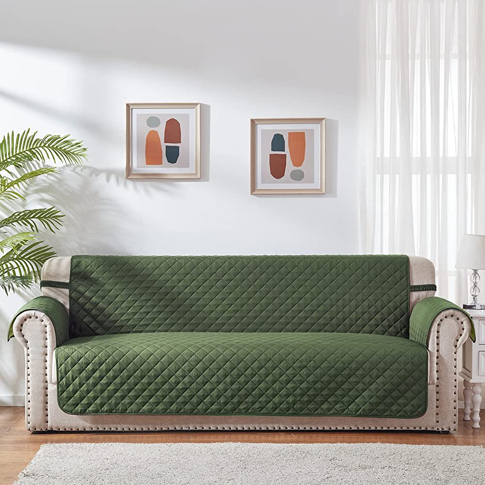 Cotton Quilted Sofa Runner Sofa Coat Green