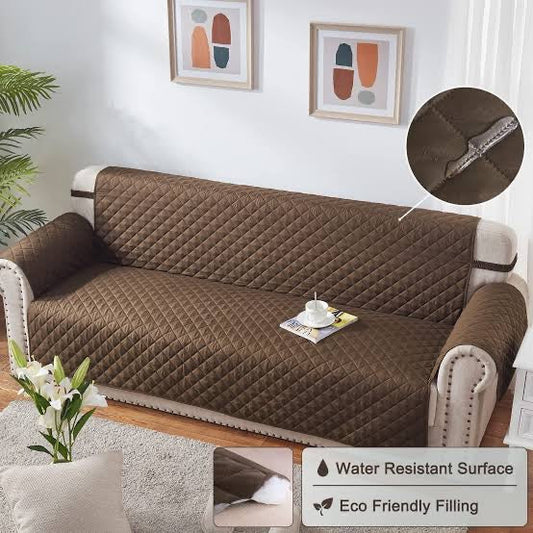 Cotton Quilted Sofa Runner Sofa coat (Brown)