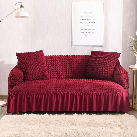 Ruffeled sur sucker  Turkish sofa cover maroon