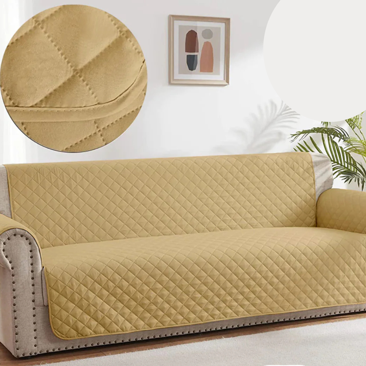 Cotton Quilted Sofa Runner Sofa Coat Beige Skin Yellow