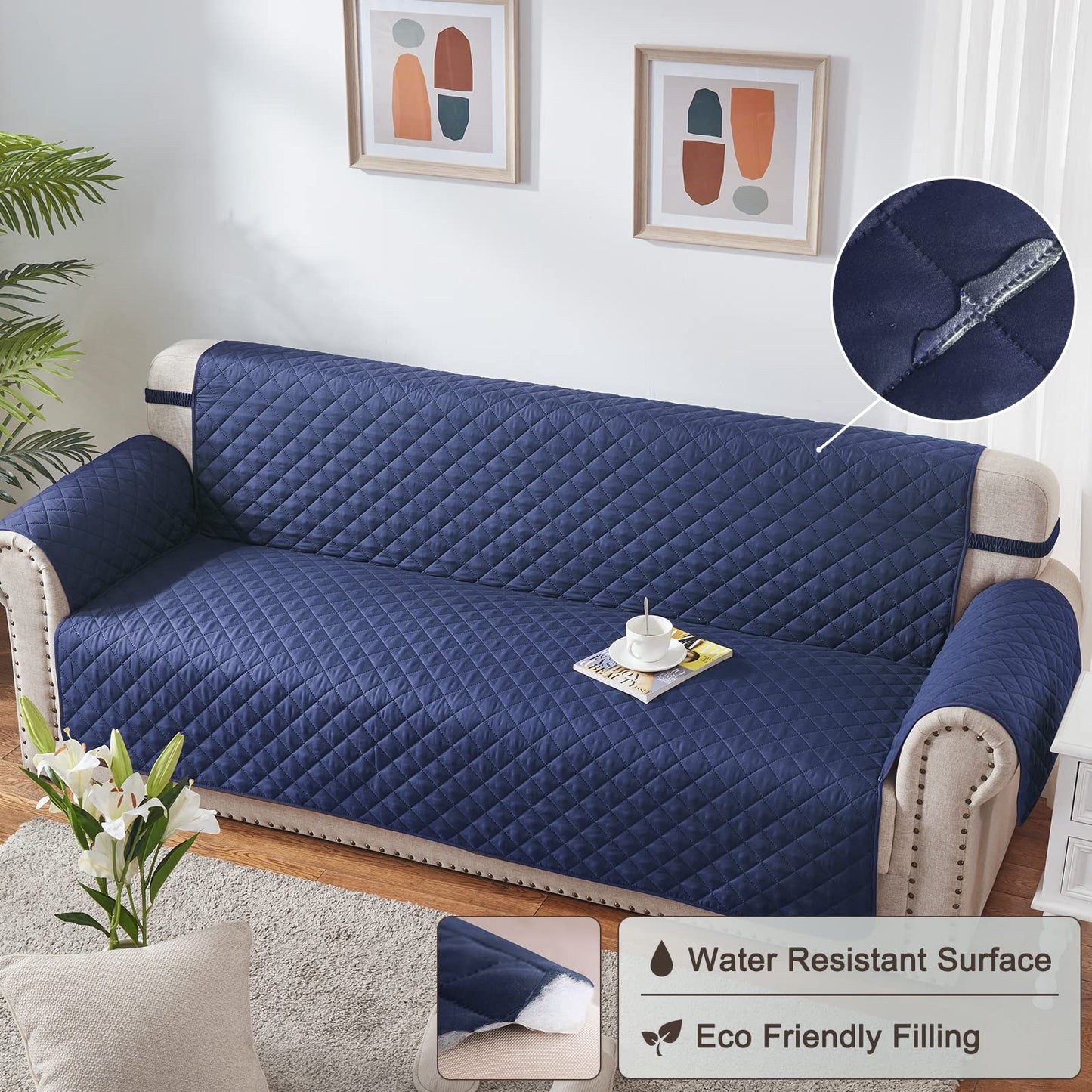 Cotton Quilted Sofa Runner Sofa Coat Blue